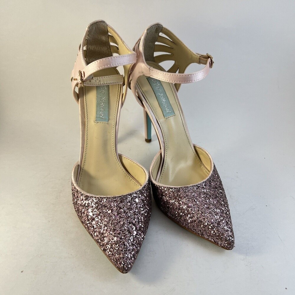 Blue by Betsy Johnson Blush Pink Glitter Aqua Blue Bottoms Women Heel Pumps 7.5